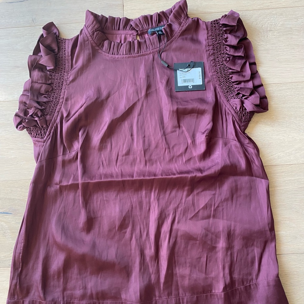 Joe’s Jeans Burgundy Sleeveless Ruffle Sleeve Top NWT